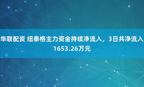 华联配资 纽泰格主力资金持续净流入，3日共净流入1653.26万元
